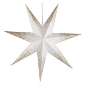 EMOS LED hviezda papierová závesná so zlatými trblietkami na okrajoch, biela, 60 cm, vnútorná, 1550005008
