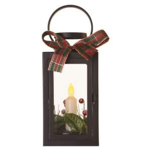 EMOS LED dekorácia – vianočný lampáš so sviečkou čierny, 20 cm, 3x AAA, vnútorný, vintage, 1550000088