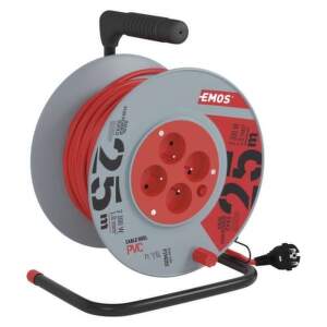 EMOS Predlžovací kábel na bubne 25 m / 4 zásuvky / červený / PVC / 230 V / 1 mm2, 1908142500