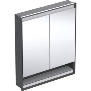 Geberit ONE - Zrkadlová skrinka s LED osvetlením, 750x900x150 mm, 2 dvierka, s nikou, vstavaná, matná čierna 505.822.00.7