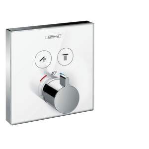 HansGrohe Shower Select Glass - Termostatická batéria pod omietku na 2 spotrebiče, biela/chróm 15738400