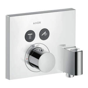 Axor ShowerSelect - Termostat s podomietkovou inštaláciou, hranatá verzia, pre 2 spotrebiče, s prípojkou hadice a držiakom, chróm 36712000