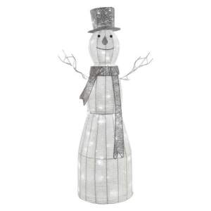 EMOS LED vianočný snehuliak ratanový, 124 cm, vnútorný, studená biela, časovač, 1550002004
