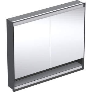 Geberit ONE - Zrkadlová skrinka s LED osvetlením, 1050x900x150 mm, 2 dvierka, s nikou, vstavaná, matná čierna 505.824.00.7