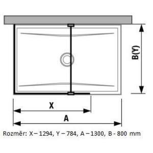 Jika Pure - Sklenená stena L 130 cmx80 cm na sprchovú vaničku 130 cmx80 cm, s úpravou Jika Perla Glass, 1300 mm x 200 mm x 2000 mm H2694230026681