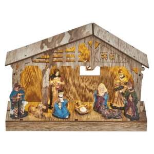 EMOS LED vianočný betlehem drevený, 19 cm, 3x AA, vnútorný, teplá biela, časovač, 1550000045