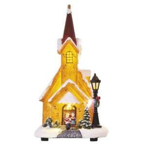 EMOS LED zasnežený vianočný kostol, 26 cm, 3× AA, vnút., teplá biela, 1550000071