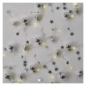 EMOS LED vianočná girlanda – strieborné guličky, 1,9 m, 2x AA, vnútorný, teplá biela, časovač, 1550000117