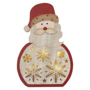 EMOS LED dekorácia drevená – Santa, 30 cm, 2x AAA, vnútorná, teplá biela, časovač, 1550000102