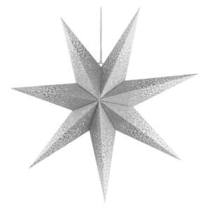 EMOS LED hviezda papierová závesná so striebornými trblietkami v strede, biela, 60 cm, vnútorná, 1550005009