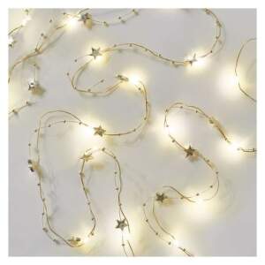 EMOS LED vianočná reťaz zlatá – hviezdičky, 1,9 m, 2x AA, vnútorný, teplá biela, časovač, 1550000116