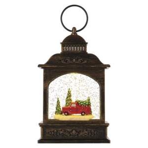 EMOS LED dekorácia – vianočný lampáš s autom, 21 cm, 3x AA, vnútorný, teplá biela, časovač, 1550000125