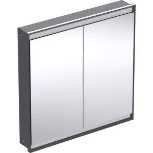 Geberit ONE - Zrkadlová skrinka s LED osvetlením, 900x900x150 mm, 2 dvierka, vstavaná, matná čierna 505.803.00.7