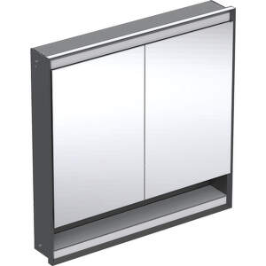 Geberit ONE - Zrkadlová skrinka s LED osvetlením, 900x900x150 mm, 2 dvierka, s nikou, vstavaná, matná čierna 505.823.00.7