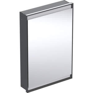 Geberit ONE - Zrkadlová skrinka s LED osvetlením, 600x900x150 mm, pánty vľavo, vstavaná, matná čierna 505.800.00.7